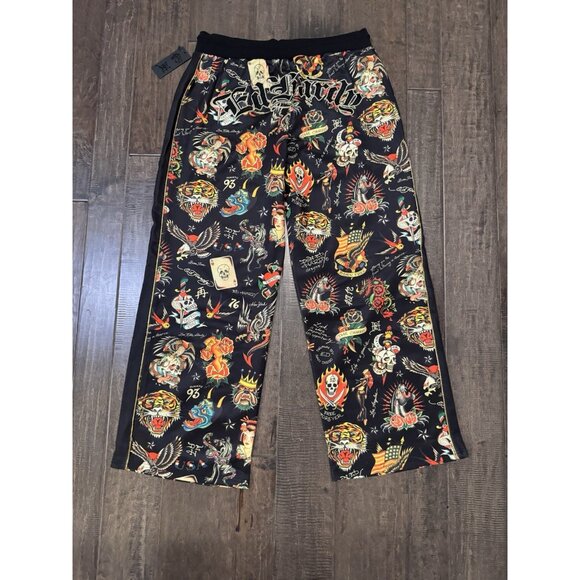 NWT ED HARDY COLORFUL FLASHBOARD TATTOO PRINT TRACK PANTS / SWEATPANTS SIZE L - Picture 3 of 12
